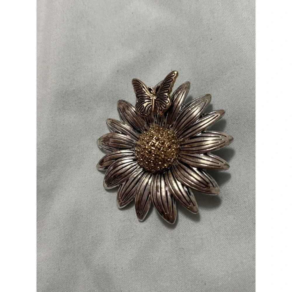Signed Napier Butterfly Sunflower Daisy Brooch Pin Silver Gold Tone Vintage